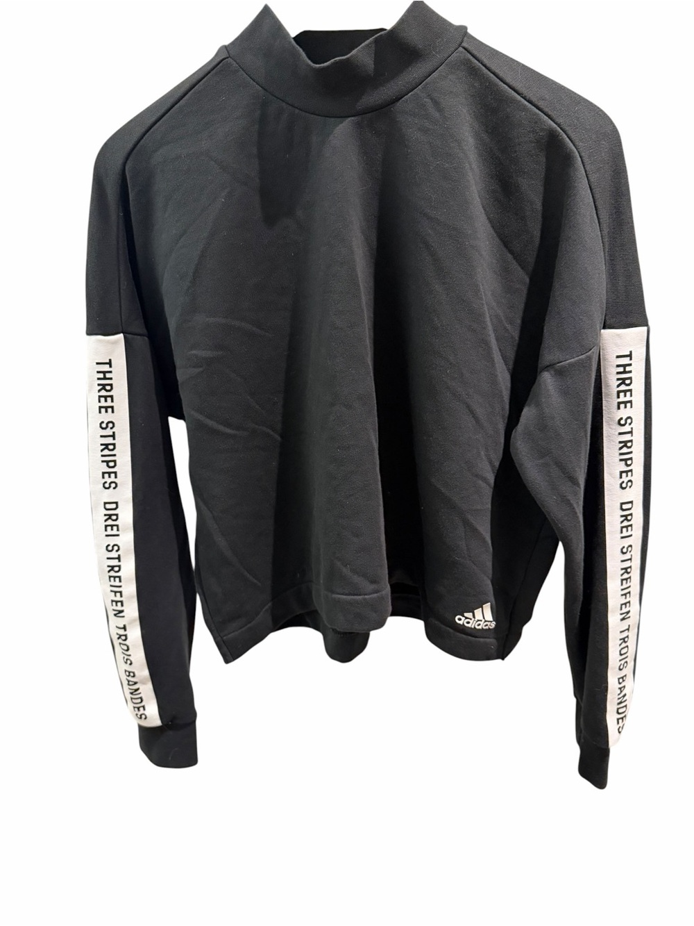 Women’s adidas Black Sweatshirt with White Sleeve Stripe large